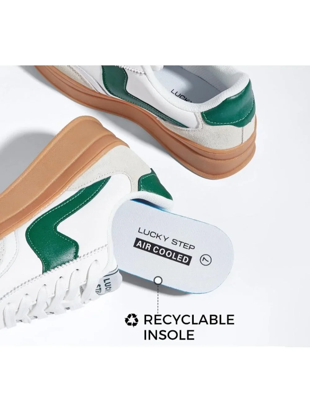🆕Women's White Green Platform Fashion Sneakers Thick Sole Casual Walking Shoes